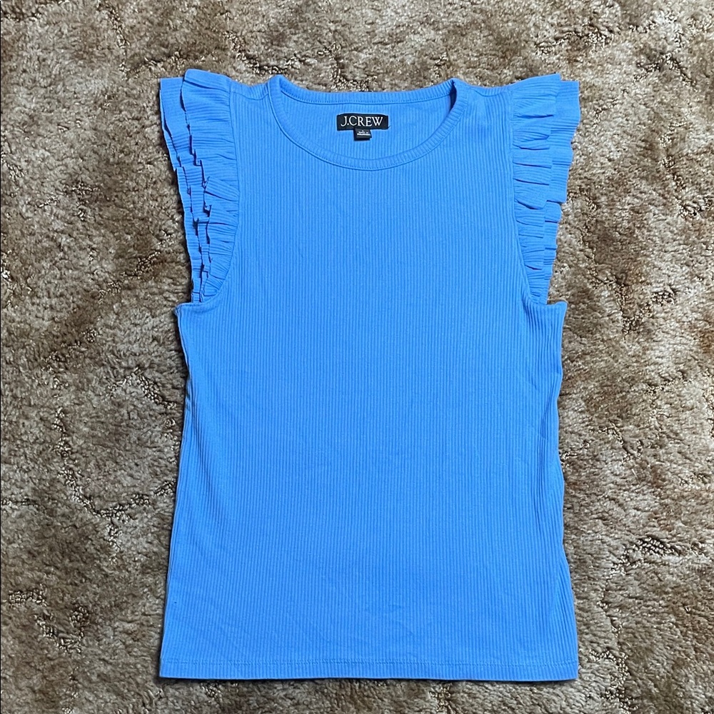 J.Crew Vintage rib‎ ruffle-sleeve shirt-BP083-MOUNTAIN BLUEBIRD-size Small